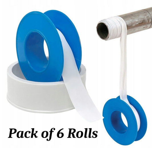 PTFE Thread Seal Tape 6 Rolls - Plumbers Tape 10m x 12mm - Leak Proof Thread Sealing for Water Gas Air Pipe Fittings - Heat Pressure Chemical Resistant - Plumbing Irrigation Maintenance