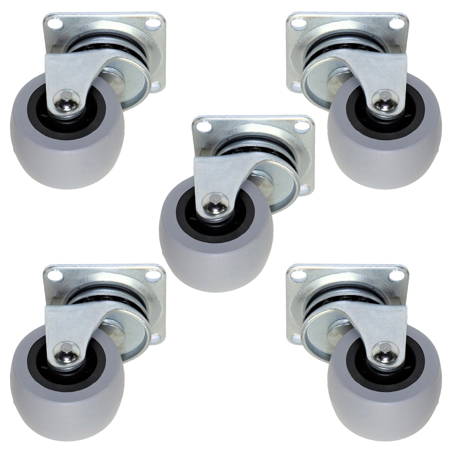 Pack of 5 x Heavy-Duty Furniture Caster Wheel 40 mm - Rubber, Ball Bearings, Smooth Rolling, Swivel Plate, No-Scratch