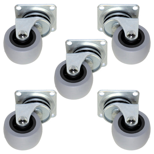 Pack of 5 x Heavy-Duty Furniture Caster Wheel 40 mm - Rubber, Ball Bearings, Smooth Rolling, Swivel Plate, No-Scratch