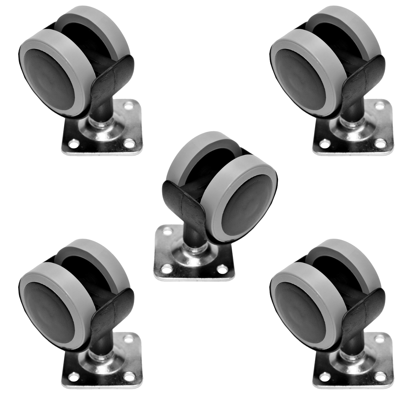 Pack of 5 x Rubber Swivel Furniture Castors Wheels - 40 mm Universal Casters Wheels - Non-Marking, Silent