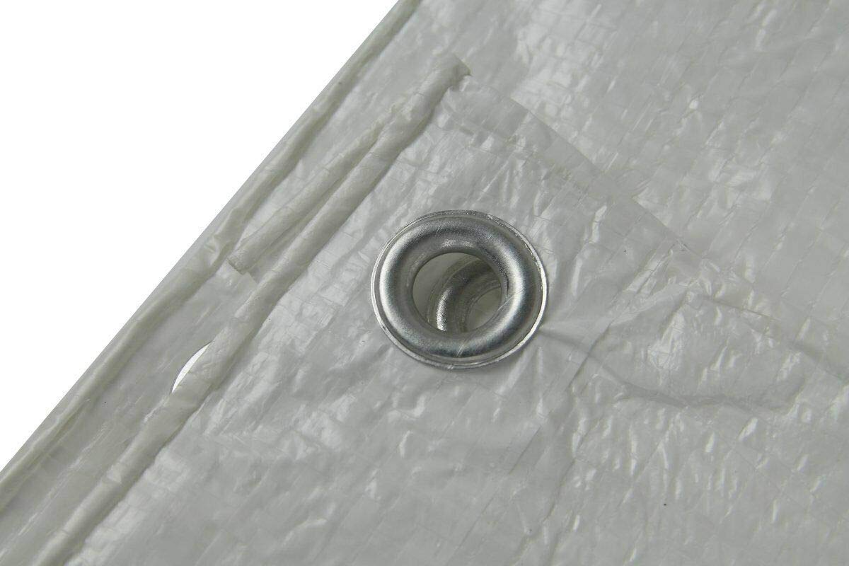 4 x 5 m Tarpaulin Waterproof Heavy Duty Cover Ground Sheet Camping with 4 Tarp Clips + 10m / 30ft Bungee Cord (White - 90GSM)
