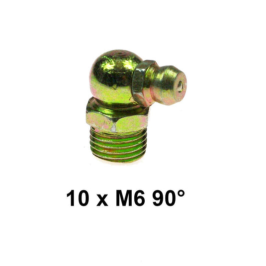 10 pcs of 6 mm M6 x 1 mm 90 Degree Grease Gun Nipples Fittings