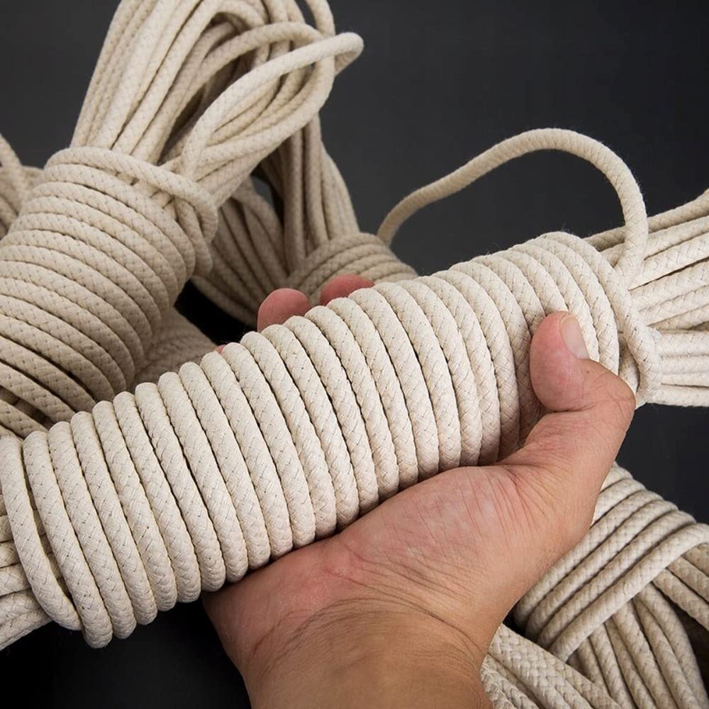 Cotton Rope, Natural Woven Cotton Thread - 100 m / 328 ft of 10 mm Thick Soft for DIY Crafts, Decking Rope, Gardening, Bundling