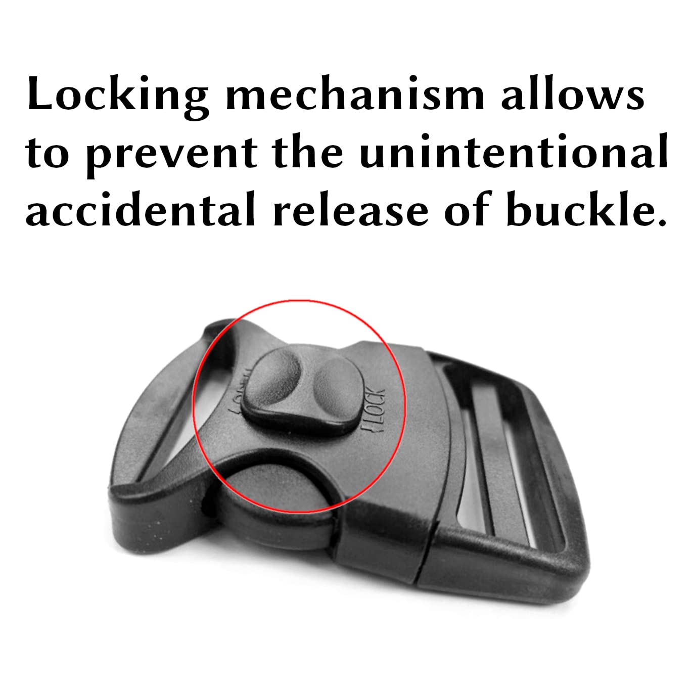 1 x Side Release Buckle, Heavy-Duty with a Lock Slider, Black Plastic Buckle for 50 mm / 2 in Webbing Strap
