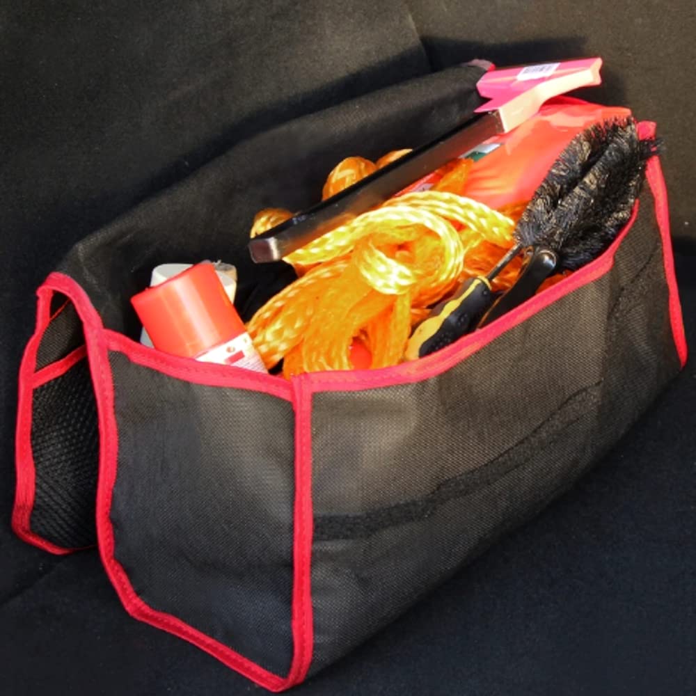Car Boot Organiser Bag Anti Slip Foldable for Boot Storage Case Tool Bag Boot Tidy Bag, Suitable for All Vehicles, Black & Red (M)