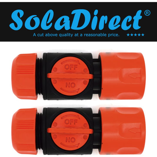 Female In-Line Hose Connector with Built-in Valve for Join Garden Hose Pipe Tube Male and Female Connector Extender (Pack of 2)