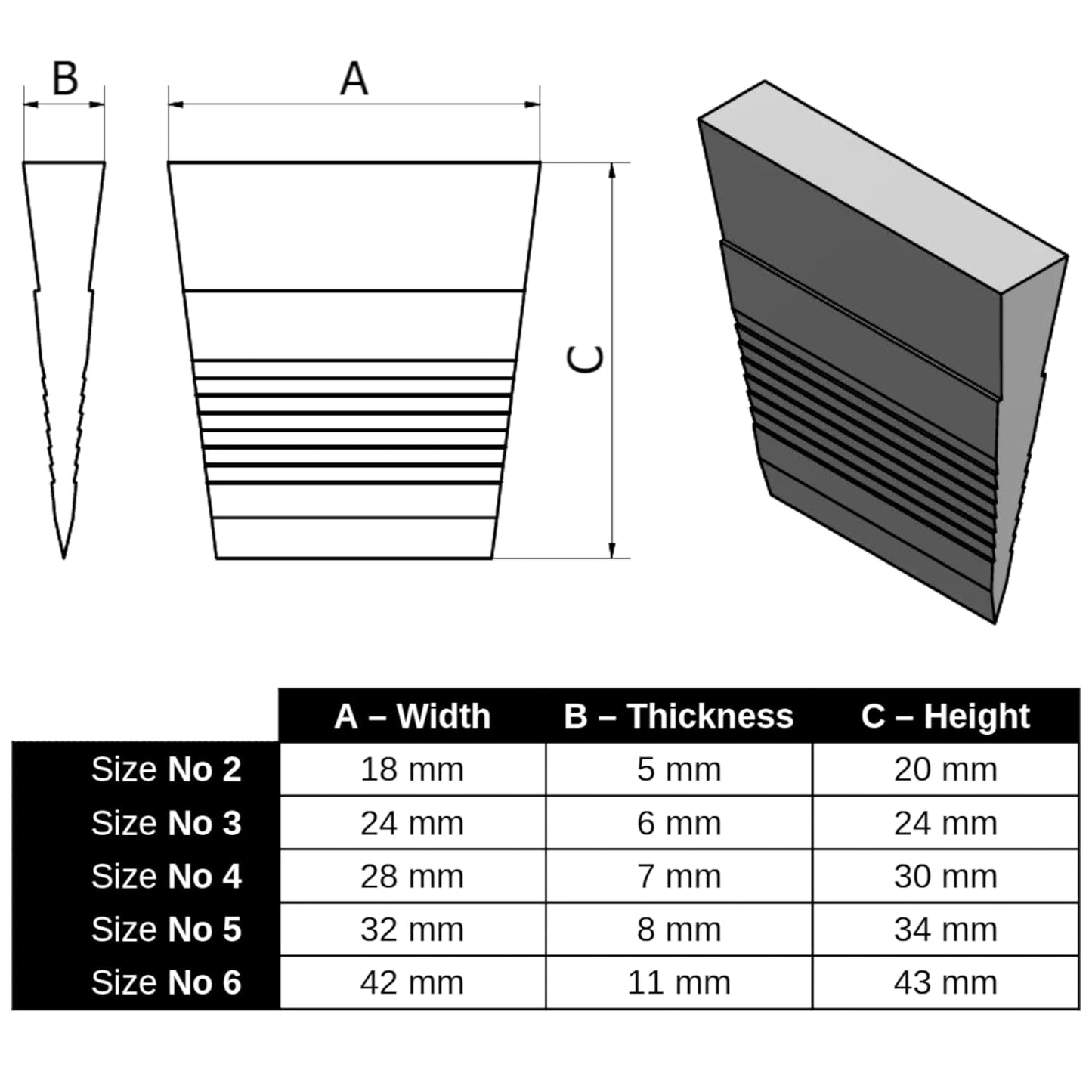 Hammer Wedge Set, Shaft Wedges, 5 pcs - 1 of Each Size, Made of Metal with a Serrated Structure