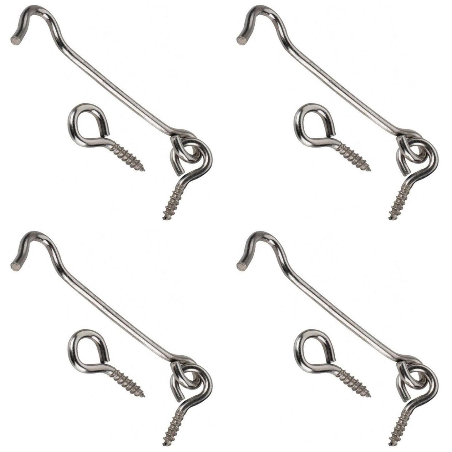 4 x Steel Cabin Hook and Hook and Eye Latch, 20cm / 8" Long, Shed Door Latch Heavy Duty, Gate Latch for Wooden Gates, Window Brace