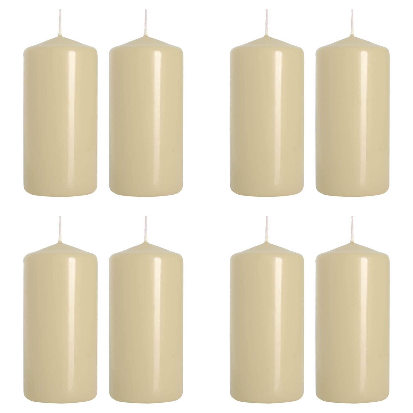 Pillar Candles, Pack of 8, Unscented, Long Burning Time, 10 x 5 cm / 4 x 2 in (Ivory, Matt)