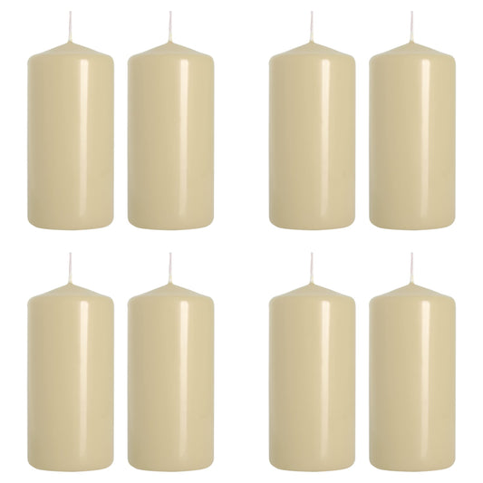 Pillar Candles, Pack of 8, Unscented, Long Burning Time, 10 x 5 cm / 4 x 2 in (Ivory, Matt)