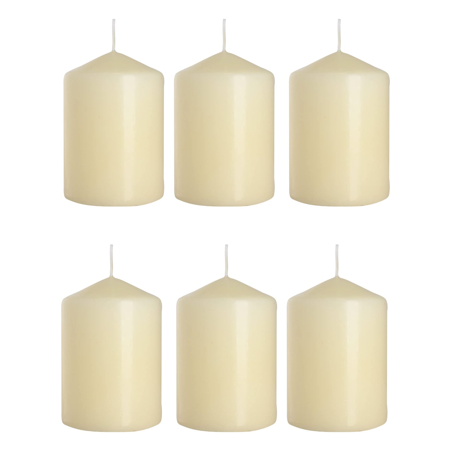 Set of 6 Pillar Candles, Votive Candles, Decorative Household Candles - Up to 66 Hours - 15 x 7 cm / 6 x 2.75" (Ivory, Matt)
