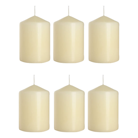 Set of 6 Pillar Candles, Votive Candles, Decorative Household Candles - Up to 66 Hours - 15 x 7 cm / 6 x 2.75" (Ivory, Matt)