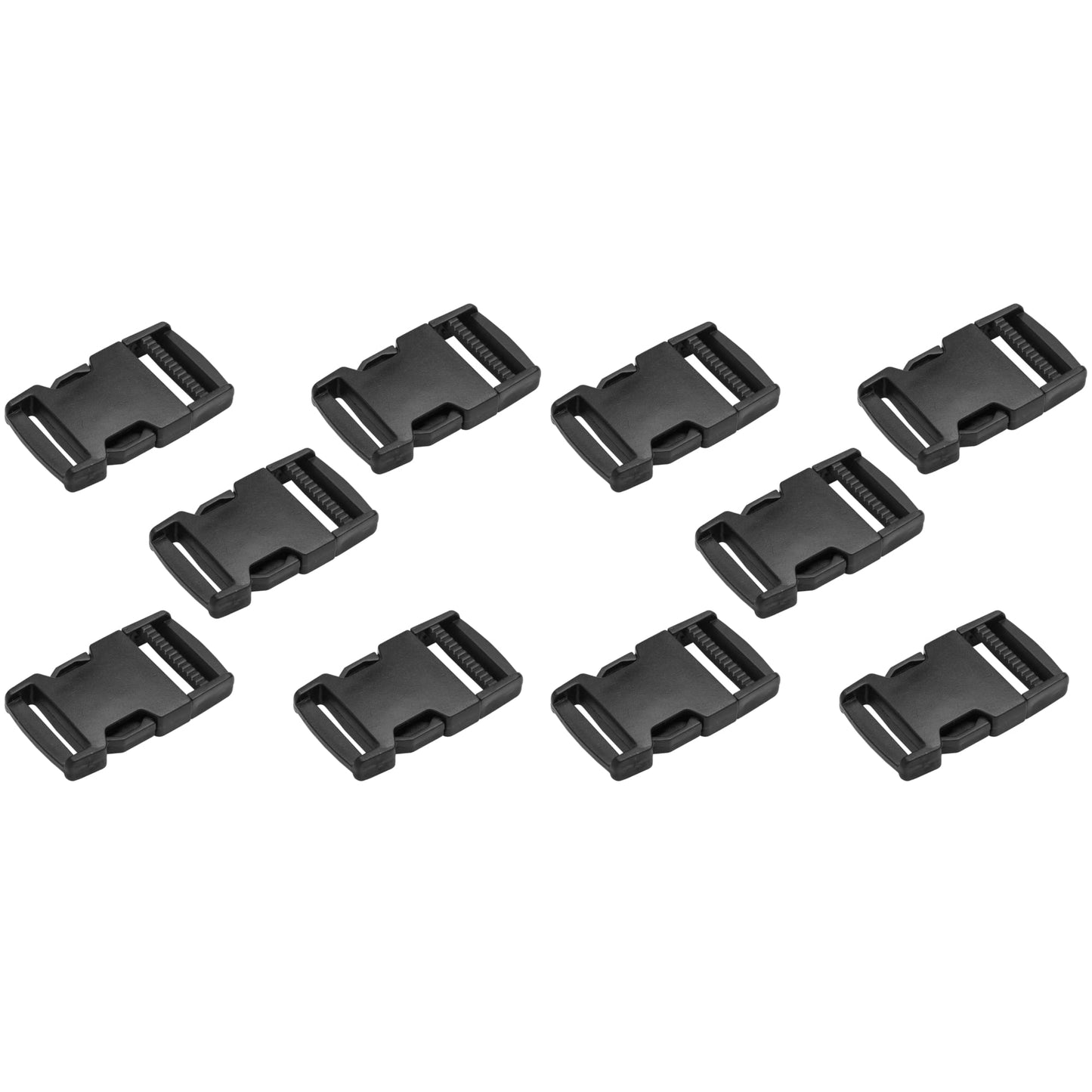 Side Release Buckles Clips for 15 mm / 0.59 inch Webbing Strap, Squeeze Fasteners, Black Delrin Plastic (Pack of 10)