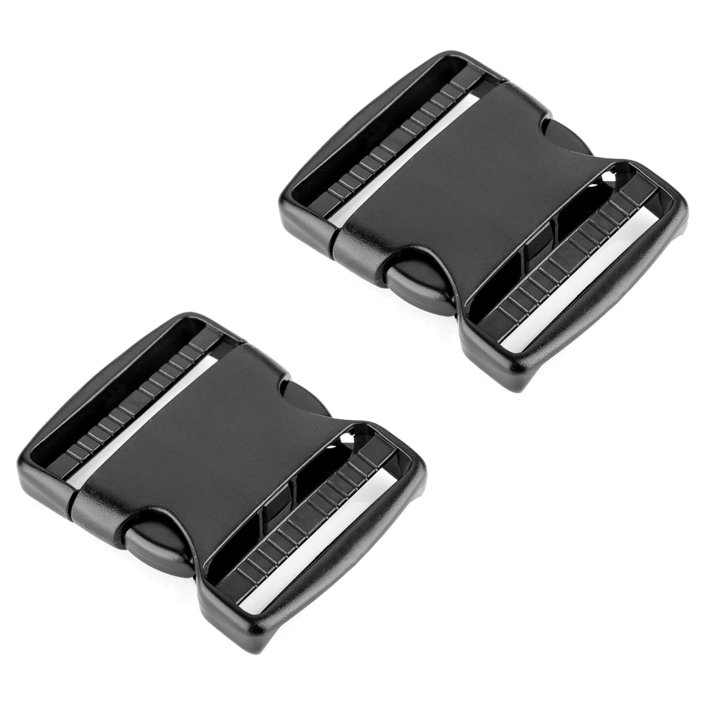 Side Release Buckles Clips for 50 mm / 2 inch Webbing Strap, Squeeze Fasteners, Black Delrin Plastic (Pack of 2)