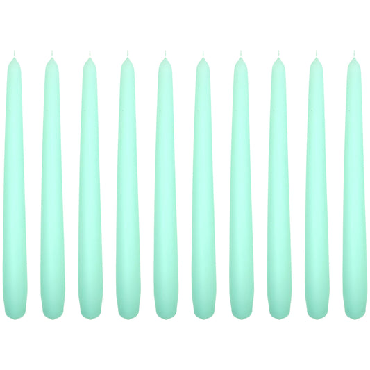 Tapered Dinner Candles, Pack of 10, Unscented, Long Burning Time, 24 cm / 9.45" (Fresh Mint, Matt)