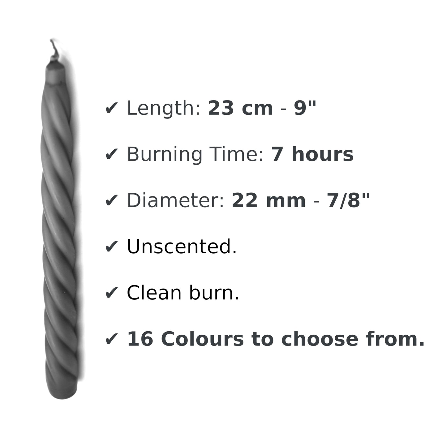 Tapered Dinner Candles, Table Spiral Candles, Pack of 10, Decorative Household Candles, Up to 7 Hours, 23 cm / 9" (Red)