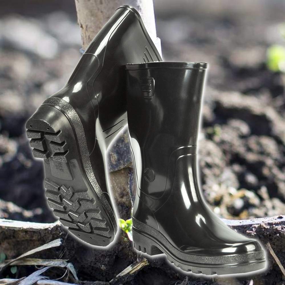 Black Men's Wellington Boots Waterproof Wellies Durable PVC Gardening (Size UK 7 / EU 41)