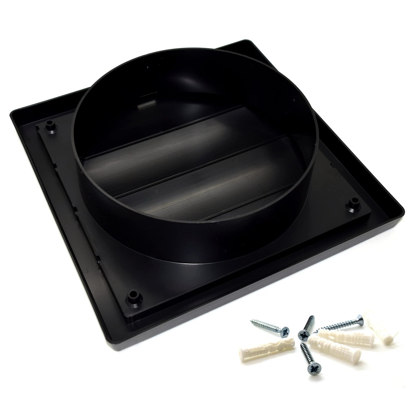 Black Gravity Grille 150 mm / 6" External Ducting Air Vent with Round Spigot and Non-Return Gravity Shutters for Extractor Fans