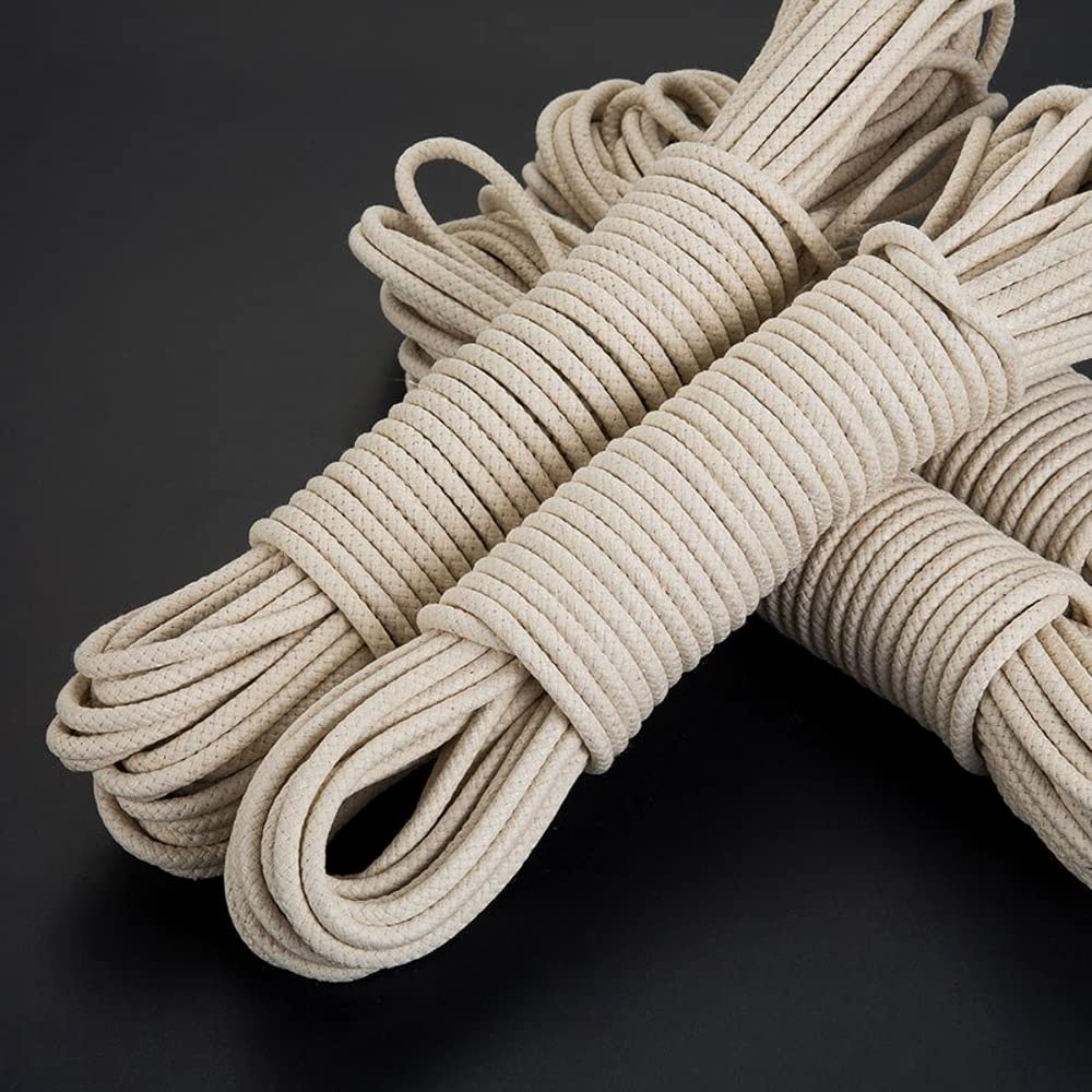 Cotton Rope, Natural Woven Cotton Thread - 100 m / 328 ft of 10 mm Thick Soft for DIY Crafts, Decking Rope, Gardening, Bundling
