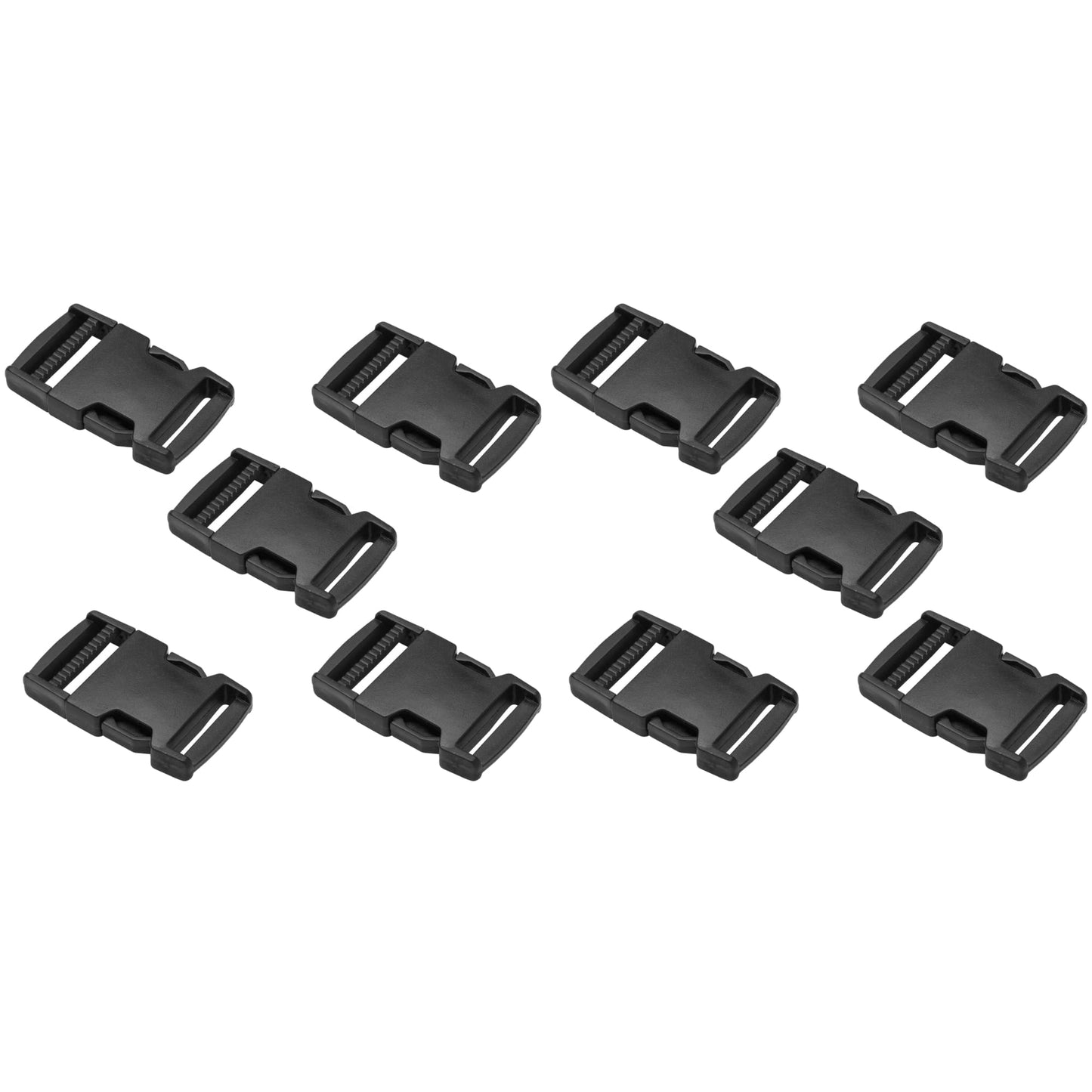 Side Release Buckles Clips for 15 mm / 0.59 inch Webbing Strap, Squeeze Fasteners, Black Delrin Plastic (Pack of 10)