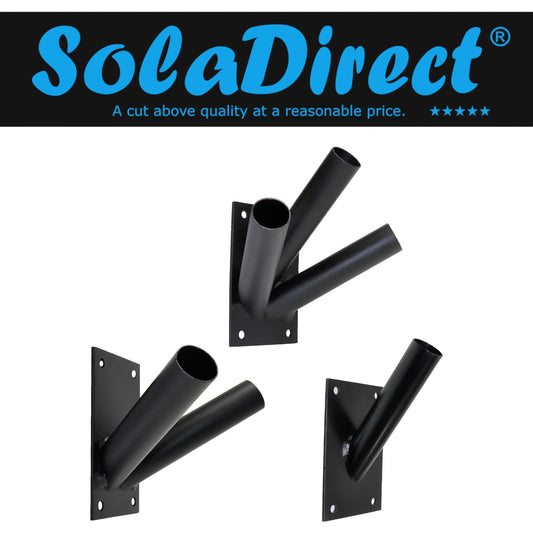 Double Flag Pole Holder - Wall Mounted Flag Pole Bracket, Powder Coated (Black), Rust and Weather Resistant, Heavy Duty