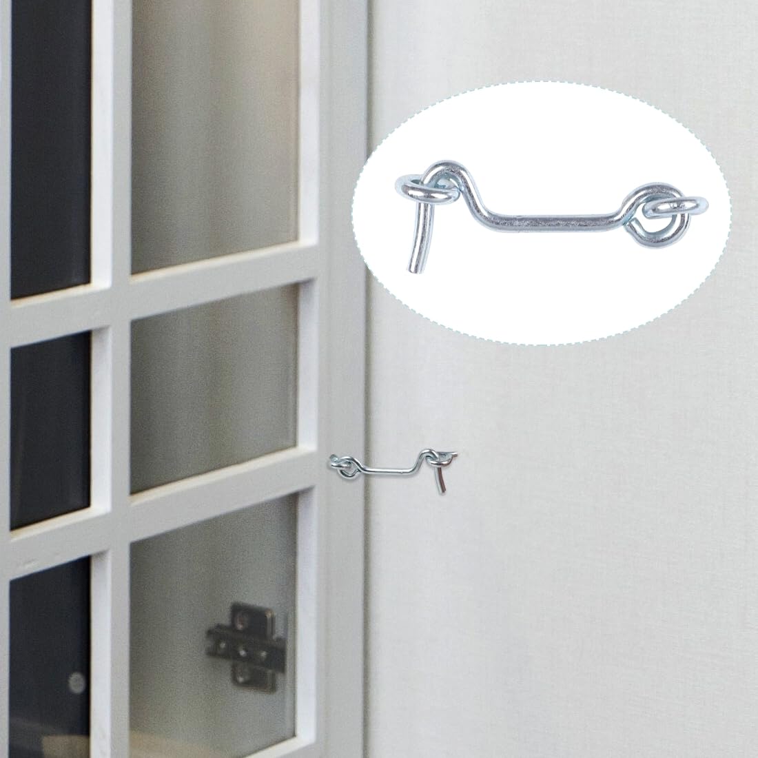 2 x Steel Cabin Hook and Hook and Eye Latch, 10cm / 4" Long, Shed Door Latch Heavy Duty, Gate Latch for Wooden Gates, Window Brace