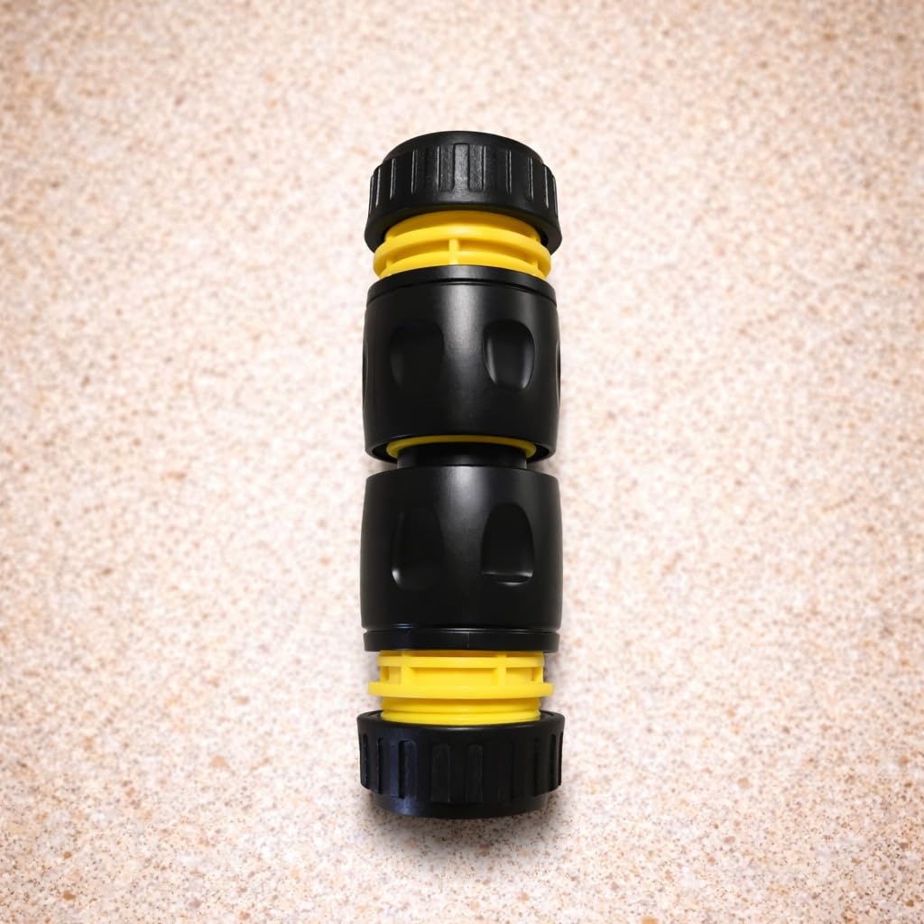 Hose Repair Set 1/2 Inch Quick Connectors - 2 End Hose Fittings Plus Double Male Joiner - Hozelock Gardena Compatible - Yellow