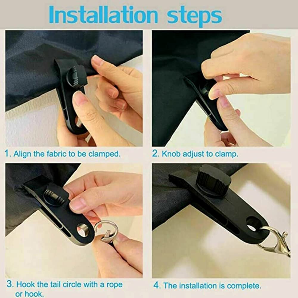 Tarpaulin Clips Heavy Duty Tarp Clips Crocodile Mouth Tent Clips Multipurpose with Tighten Lock Grip Thumb Screw (Pack of 8)