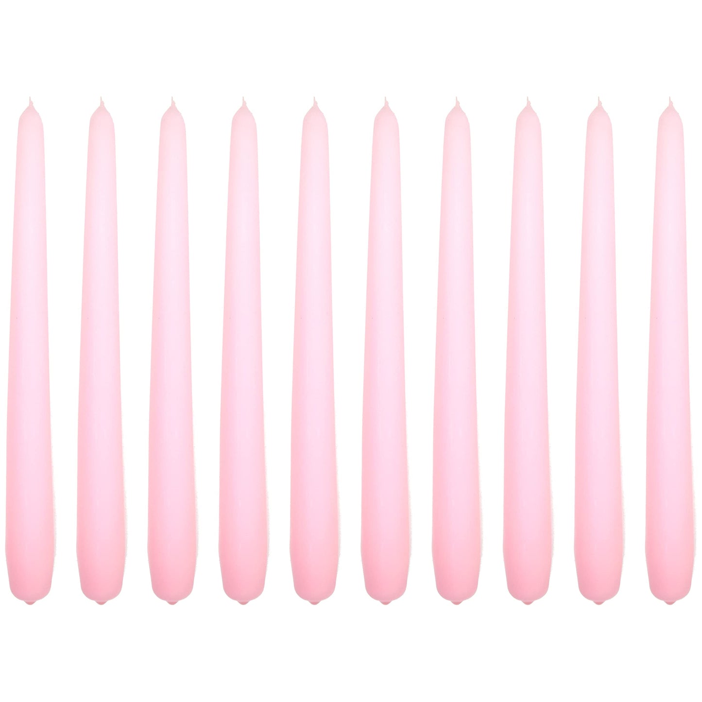 Tapered Dinner Candles, Pack of 10, Unscented, Long Burning Time, 24 cm / 19.45" (Rosy, Matt)