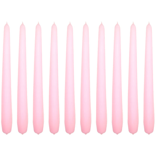 Tapered Dinner Candles, Pack of 10, Unscented, Long Burning Time, 24 cm / 9.45" (Rosy, Matt)