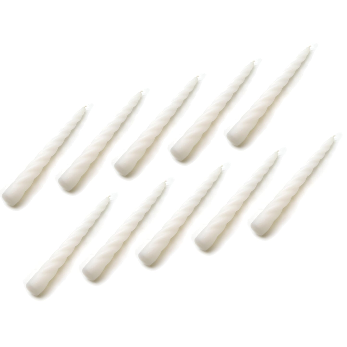 Tapered Dinner Candles, Table Spiral Candles, Pack of 10, Decorative Household Candles, Up to 7 Hours, 23 cm / 9" (White)