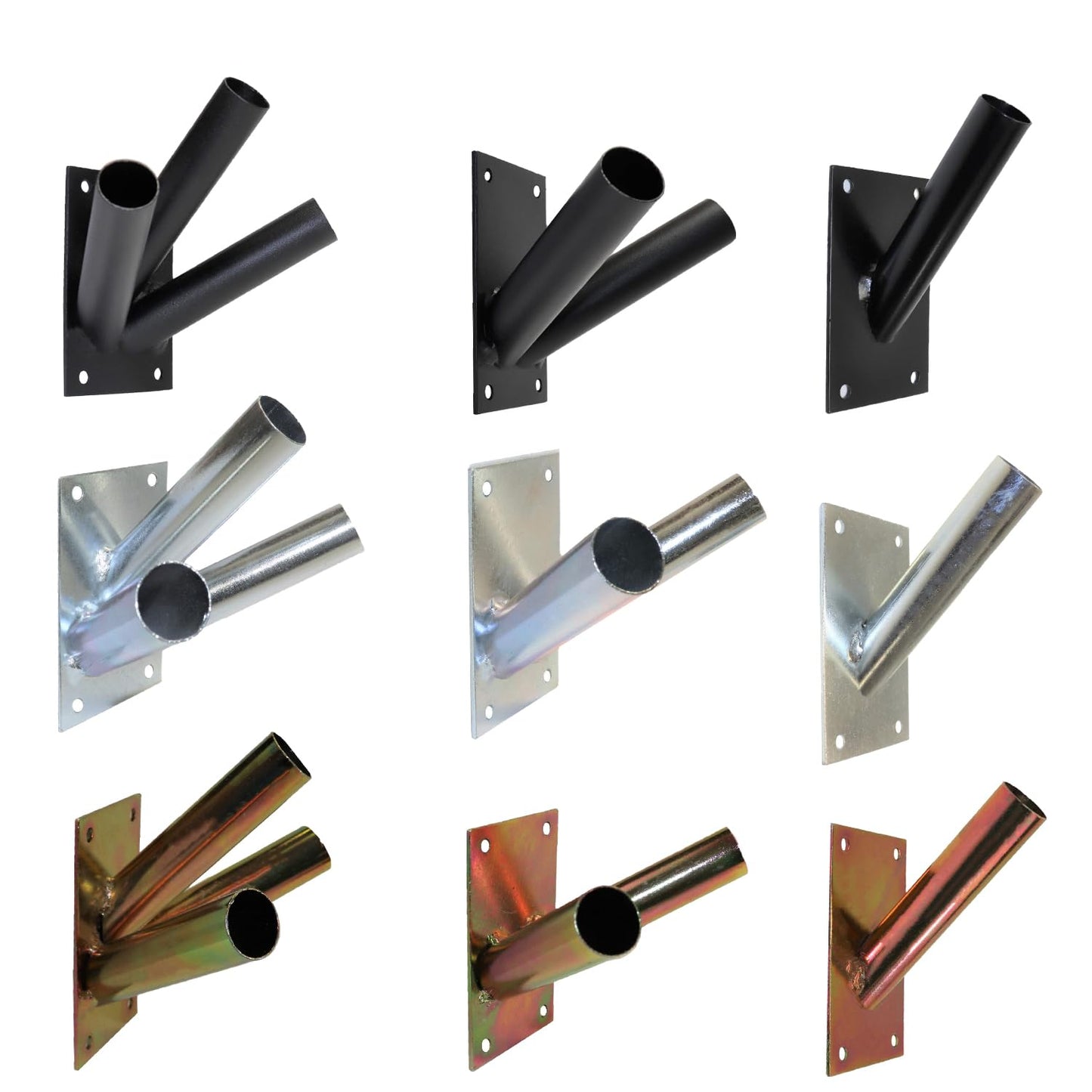 Double Flag Pole Holder - Wall Mounted Flag Pole Bracket, Powder Coated (Black), Rust and Weather Resistant, Heavy Duty