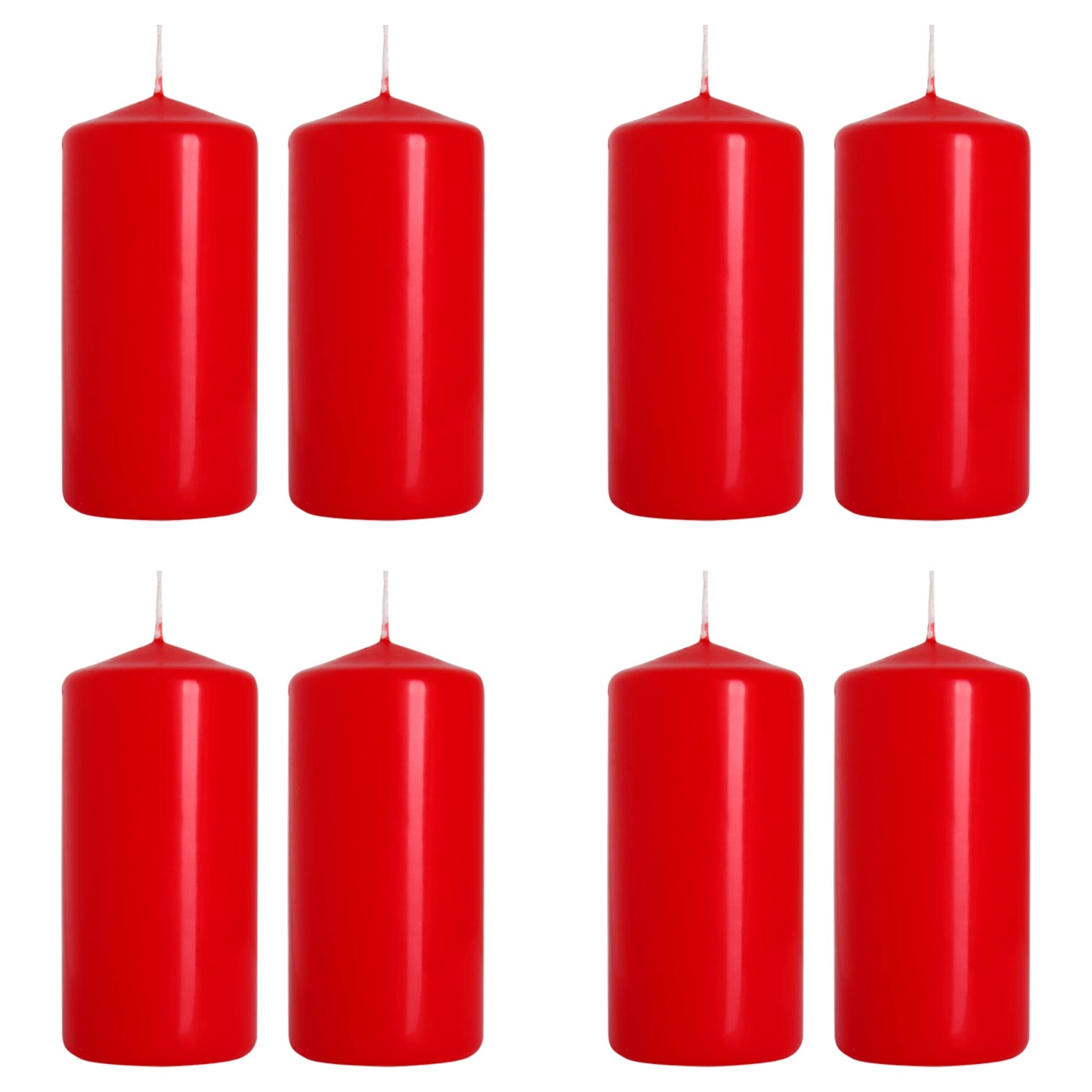 Pillar Candles, Pack of 8, Unscented, Long Burning Time, 10 x 5 cm / 4 x 2 in (Red, Matt)