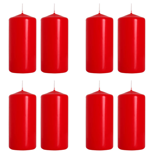 Pillar Candles, Pack of 8, Unscented, Long Burning Time, 10 x 5 cm / 4 x 2 in (Red, Matt)