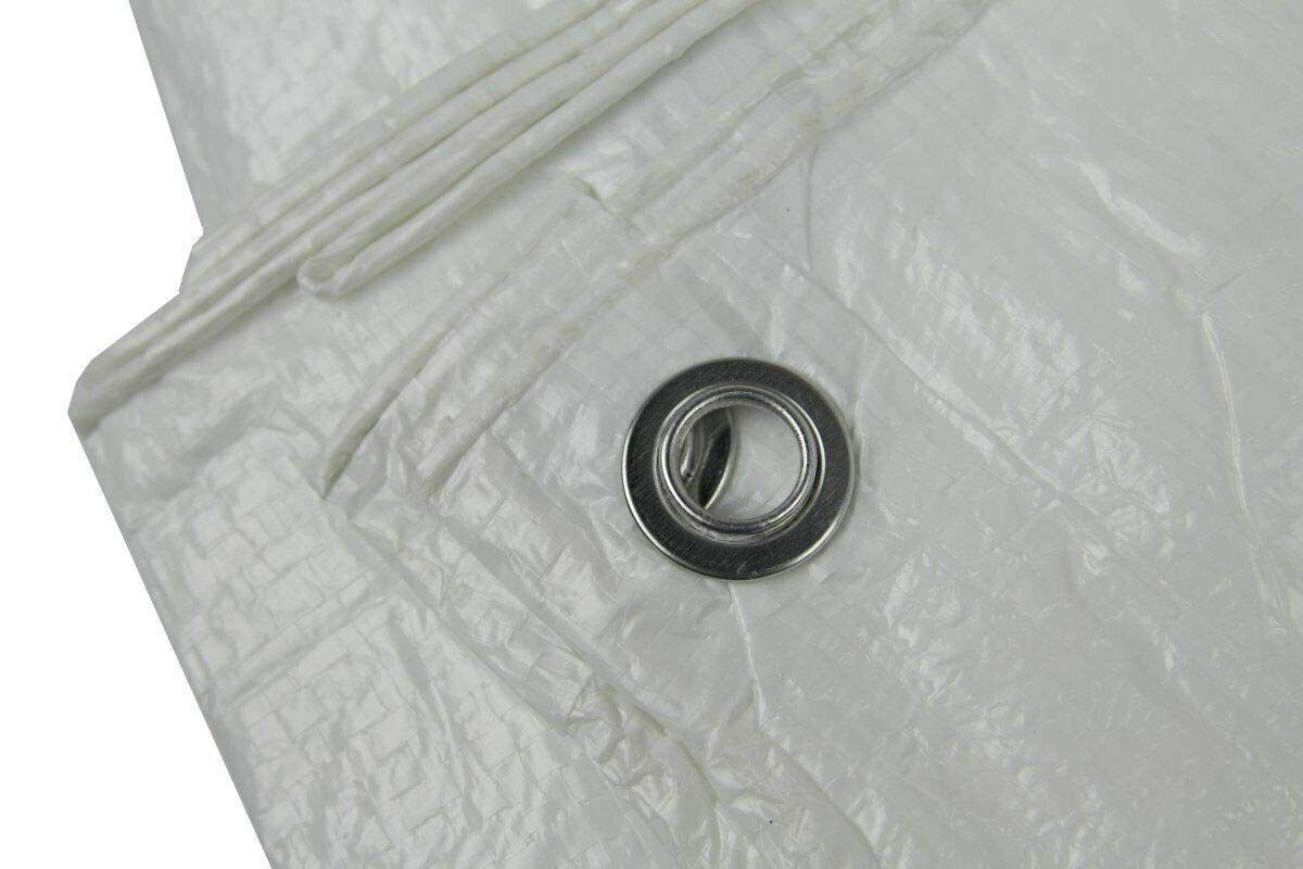 2 x 3 m Tarpaulin Waterproof Heavy Duty Cover Ground Sheet Camping with 4 Tarp Clips + 10m / 30ft Bungee Cord (White - 90GSM)
