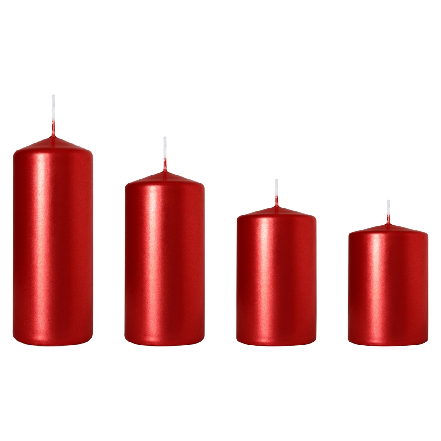 Set of 4 Pillar Candles, Set of 4 Votive Candles, Decorative Household Candles, Long Burning Time - Advent, Christmas (Red Metallic)