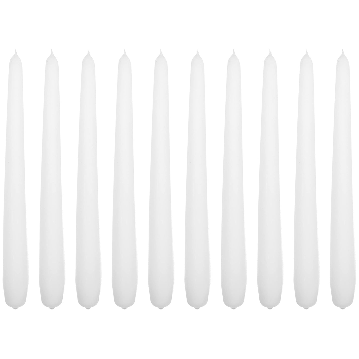 Tapered Dinner Candles, Pack of 10, Unscented, Long Burning Time, 24 cm / 19.45" (White, Matt)