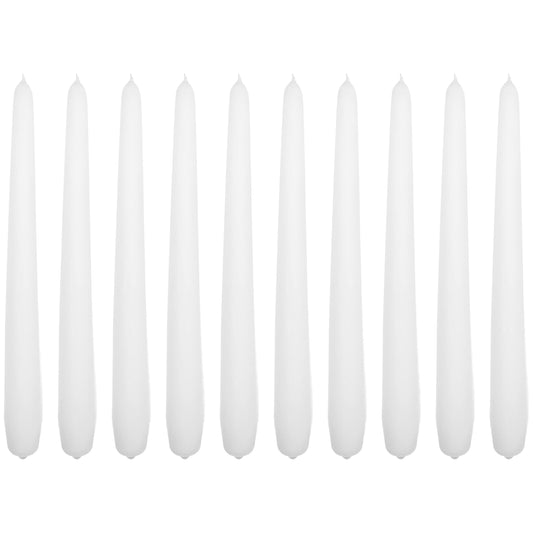 Tapered Dinner Candles, Pack of 10, Unscented, Long Burning Time, 24 cm / 9.45" (White, Matt)
