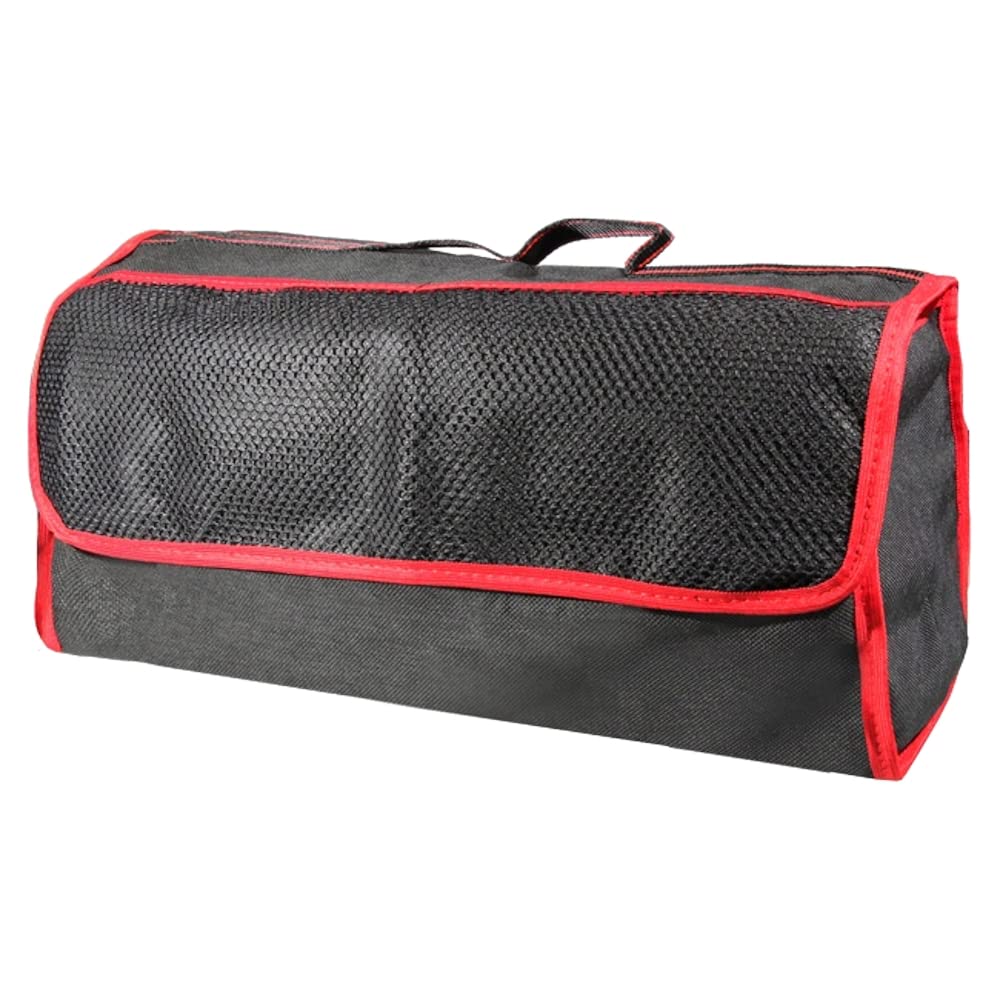 Car Boot Organiser Bag Anti Slip Foldable for Boot Storage Case Tool Bag Boot Tidy Bag, Suitable for All Vehicles, Black & Red (M)