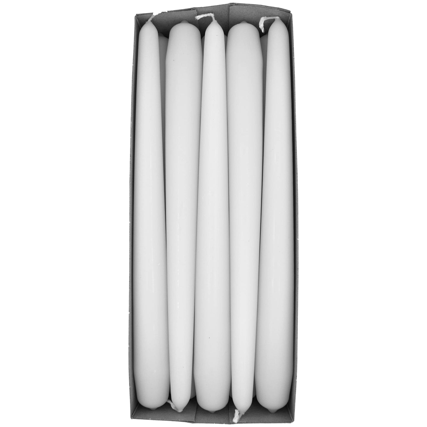 Tapered Dinner Candles, Pack of 10, Unscented, Long Burning Time, 24 cm / 19.45" (White, Matt)