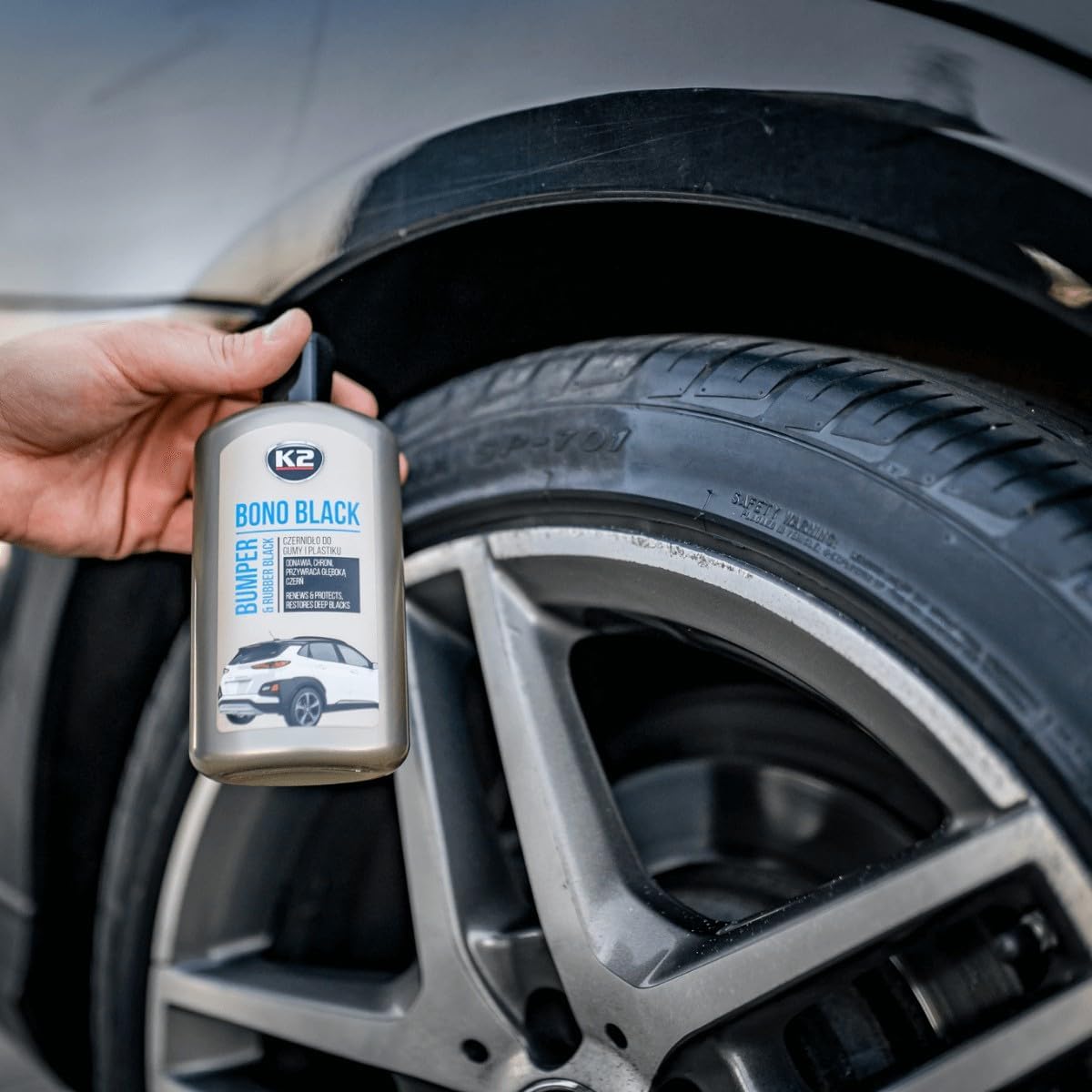 K2 Bono Black Trim Restorer - Black Plastic and Rubber Dressing for Car Bumpers, Tyres, Seals