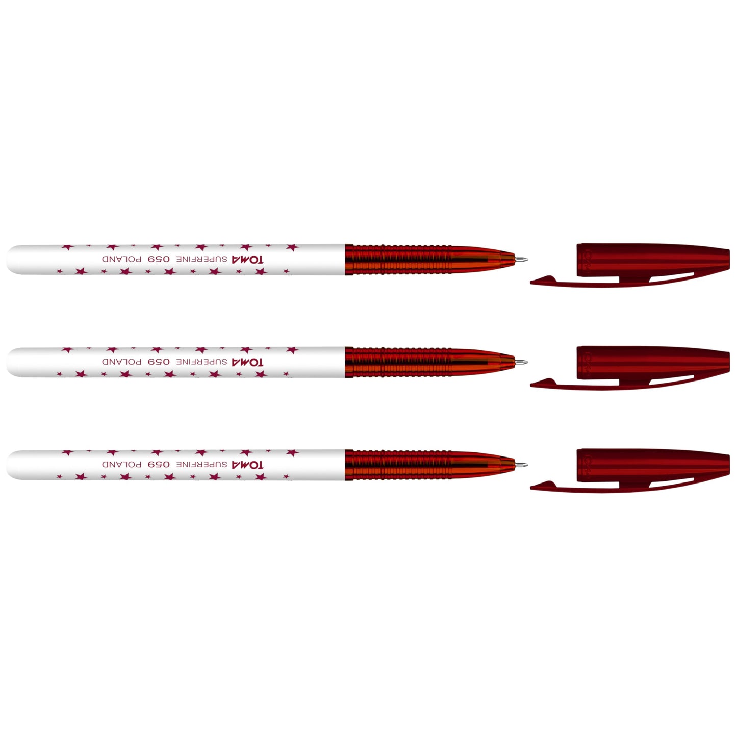 Ballpoint Pens, Smudge Free Ballpoint Pens, Extra Fine Point 0.5 mm, Ideal for School, Office, Everyday Use (Red, 3 Pens)