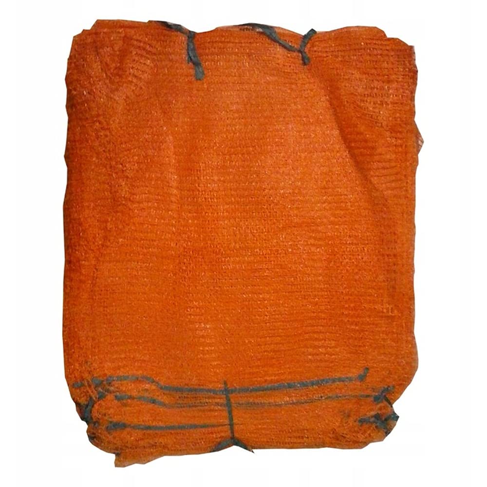 100 x Net Sacks 35 x 50 cm / 13.5 x 19.5" Max Load 10 Kg Non-Stretch with Drawstring, Raschel Bags, Mesh Sacks (Orange)