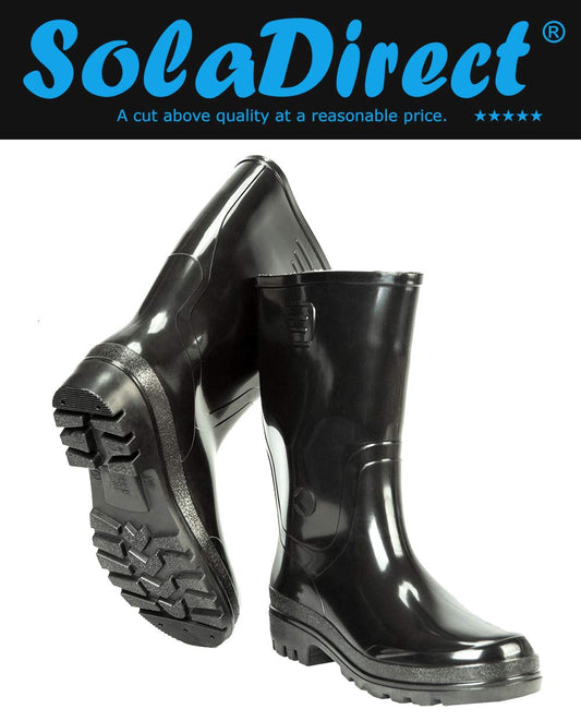 Black Men's Wellington Boots Waterproof Wellies Durable PVC Gardening (Size UK 8 / EU 42)