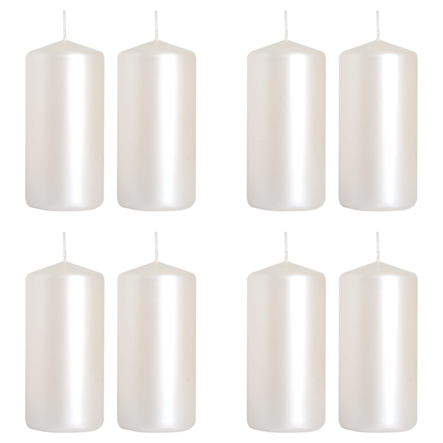 Pillar Candles, Pack of 8, Unscented, Long Burning Time, 10 x 5 cm / 4 x 2 in (Pearl, Metallic)
