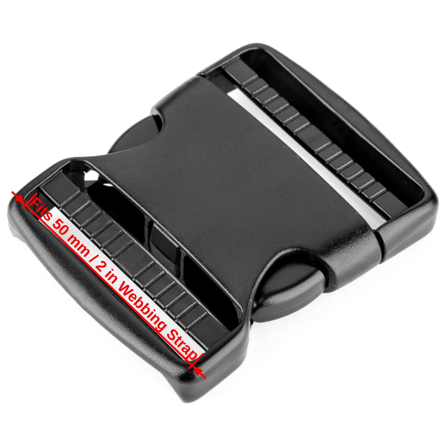 Side Release Buckles Clips for 50 mm / 2 inch Webbing Strap, Squeeze Fasteners, Black Delrin Plastic (Pack of 10)