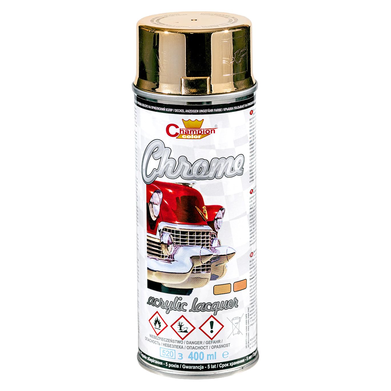 2 x 400 mL Gold Super Chrome Metallic Acrylic Spray Paint - High Gloss Decorative Finish for Art, DIY, Craft and Display Items - Even Coverage and Smooth Structure
