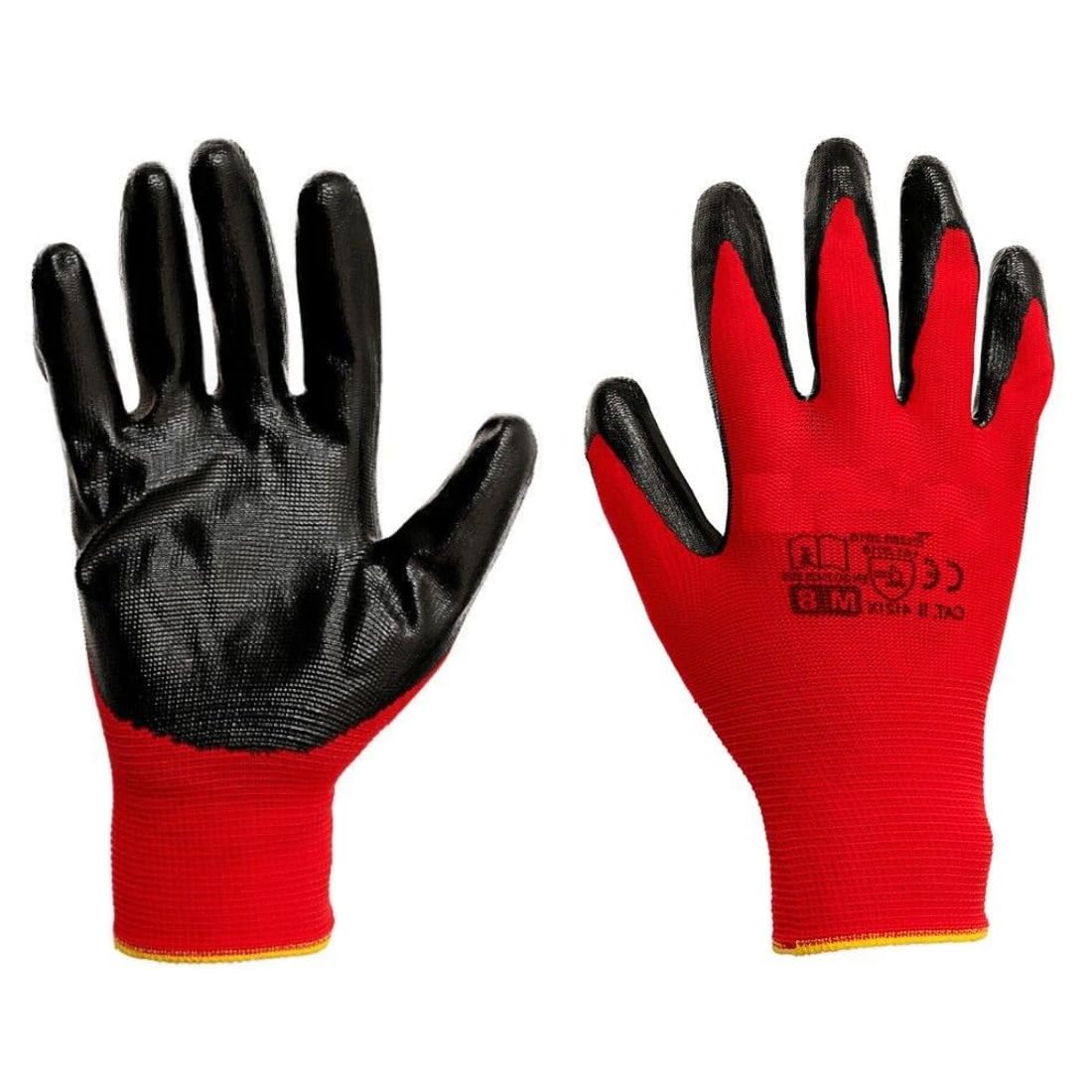 240 Pairs of Work Gloves, Heavy-Duty Nitrile Coated Protective Gloves, Secure & Anti-Slip Grip, Wear Resistant (Red, Large)