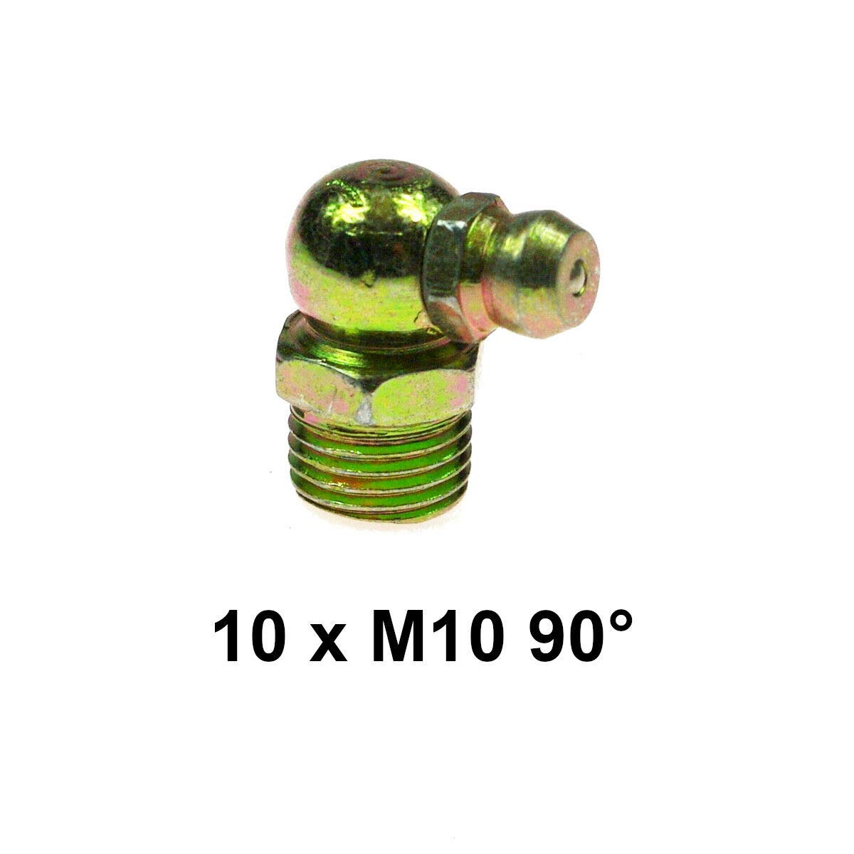 10 pcs of 10 mm M10 x 1 mm 90 Degree Grease Gun Nipples Fittings