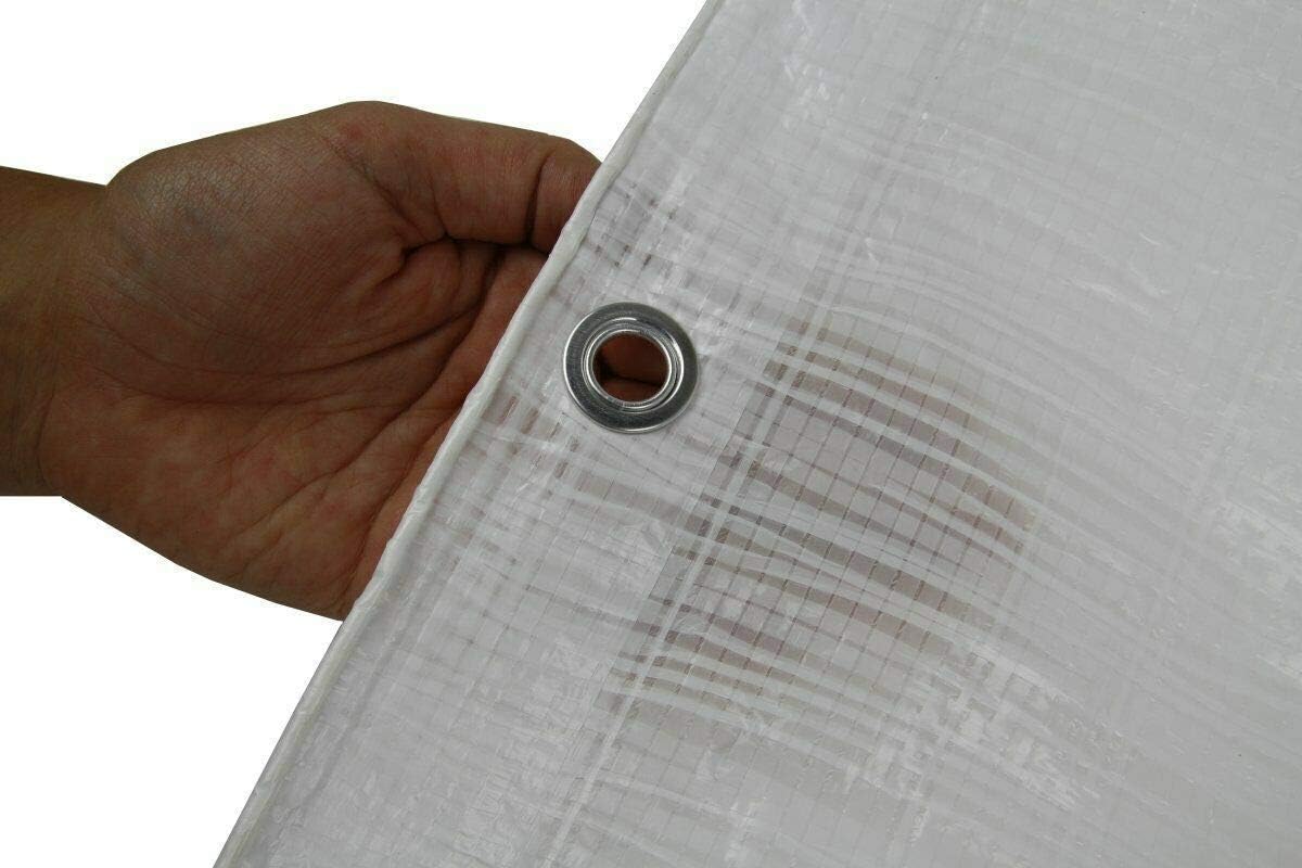 6 x 8 m Tarpaulin Cover - White 90GSM - Waterproof, Frost-Resistant, UV Protection, Multipurpose, Groundsheet